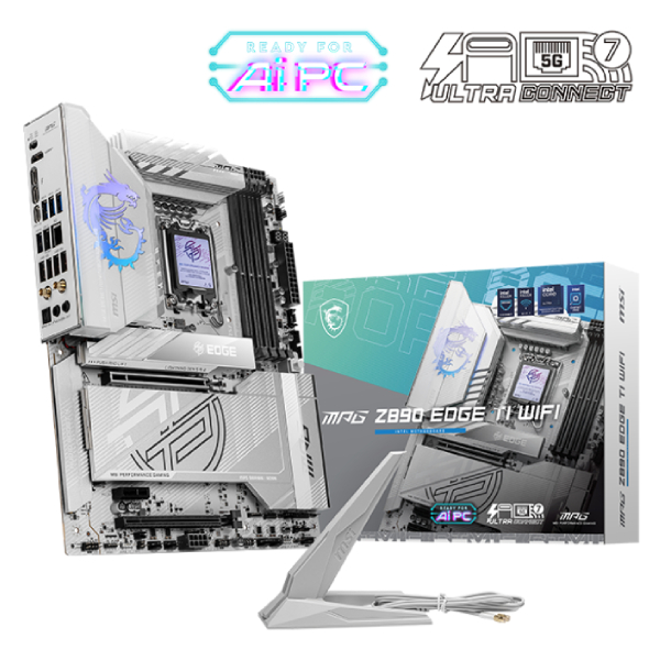  Z890 ATX Motherboard: 1851 Socket For Intel Core Ultra Processors<br>4x DDR5, 4x SATA 6Gb/s, PCIe 5.0, 1x M.2 Gen5 + 4x M.2 Gen4, Thunderbolt 4, 1x 5GbE LAN, Wi-Fi 7 + Bluetooth 5.4, Realtek ALC1220P Audio, 2x Thunderbolt 4/HDMI  